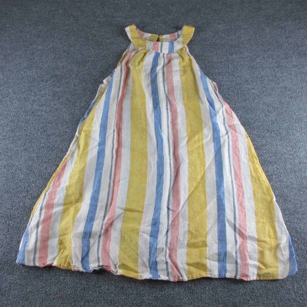 C&C California Dress Womens S Multicolor Stripe Linen Trapeze Swing Sundress‎